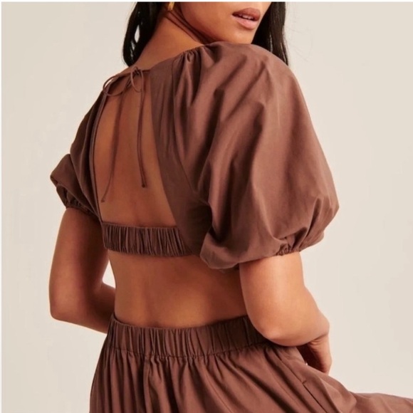 NWT!! Abercrombie Backless Puff Sleeve Mini Dress Brown Size Large - Picture 2 of 4